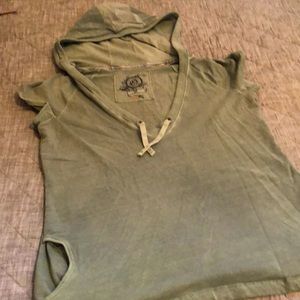 Gap, Olive green, short sleeve hooded sweatshirt with two pockets.